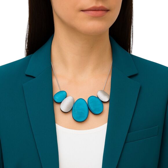 Culture Mix Necklace Wire & Teardrop Pendants Teal Silver Lobster Clasp 20 in - Picture 2 of 9